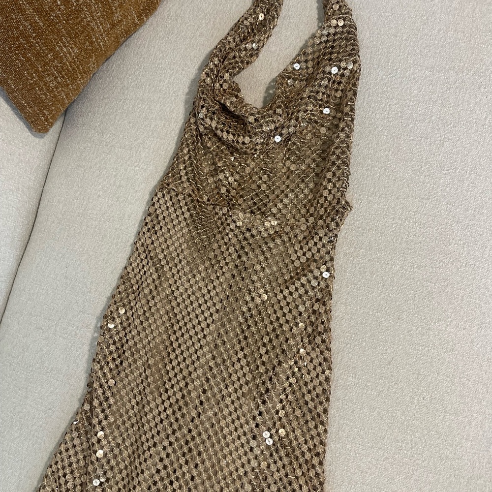 Gold Sequin Halter Dress